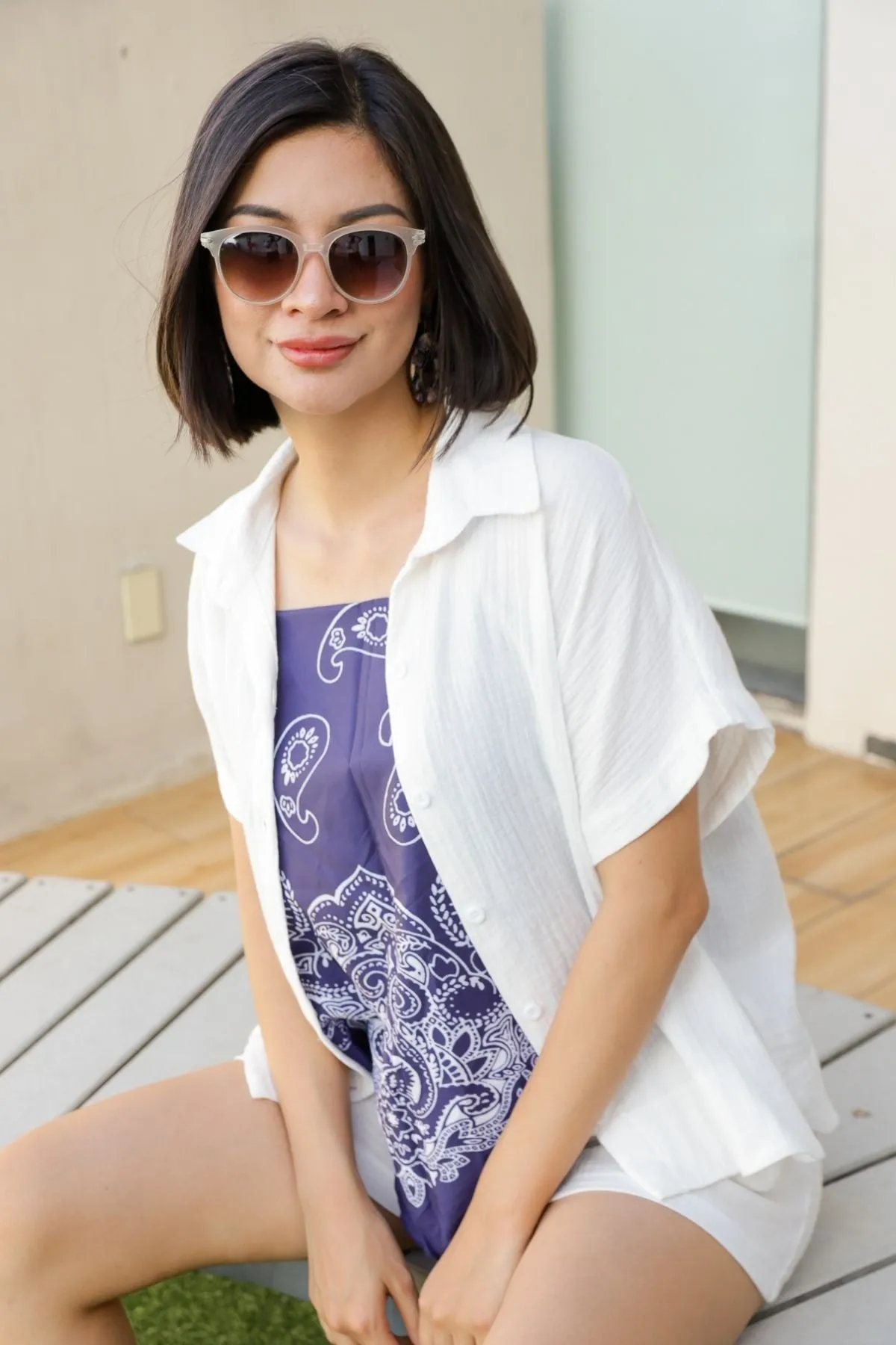 KYLIE Cotton Shirt & Shorts Co-ord (White)