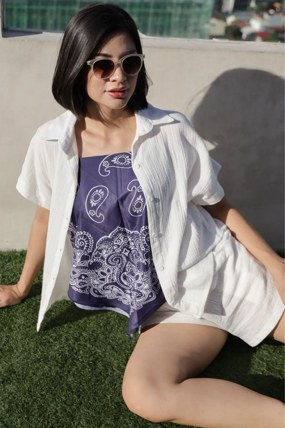 KYLIE Cotton Shirt & Shorts Co-ord (White)