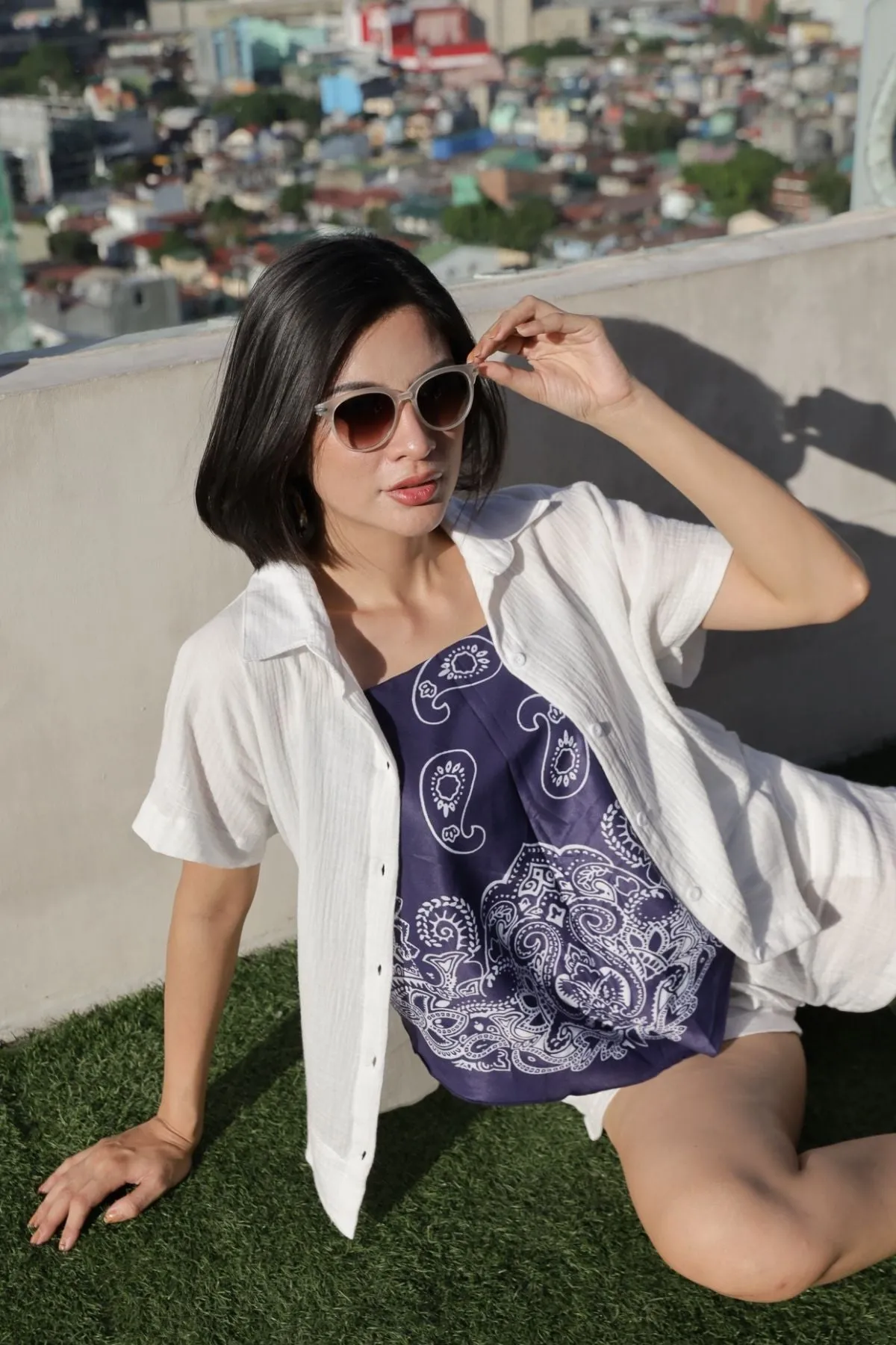 KYLIE Cotton Shirt & Shorts Co-ord (White)