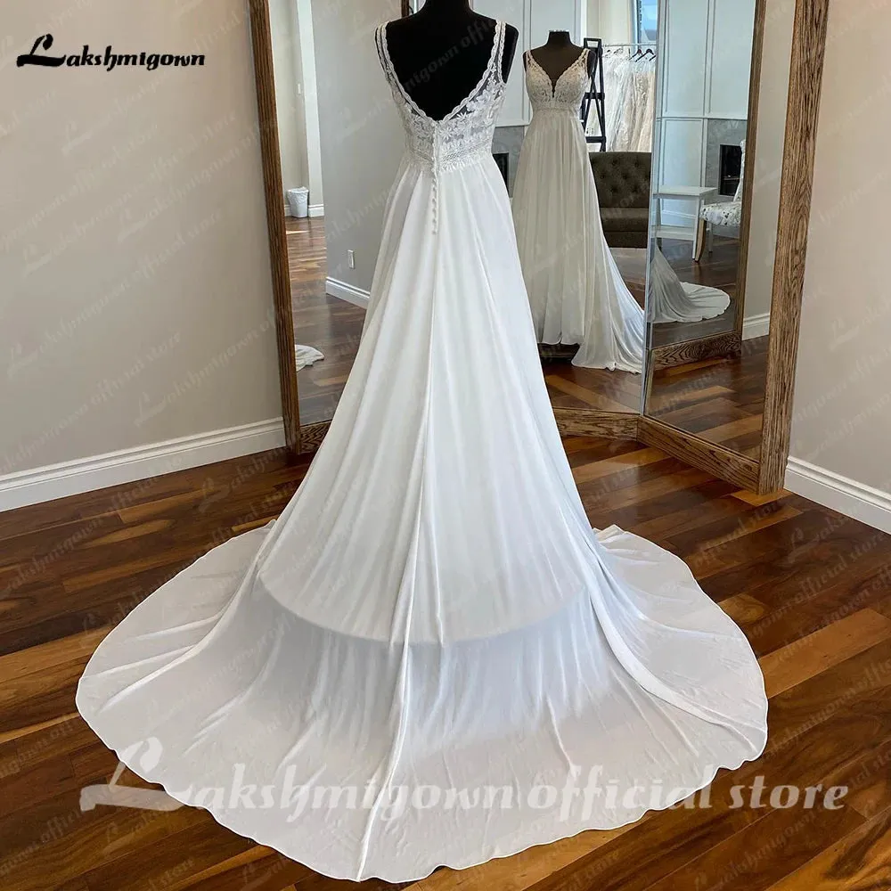 Lakshmigown Boho Chiffon Wedding Dress 2024 Summer Beach Vestidos V Neck A Line Bridal Gowns Open Back abito da sposa