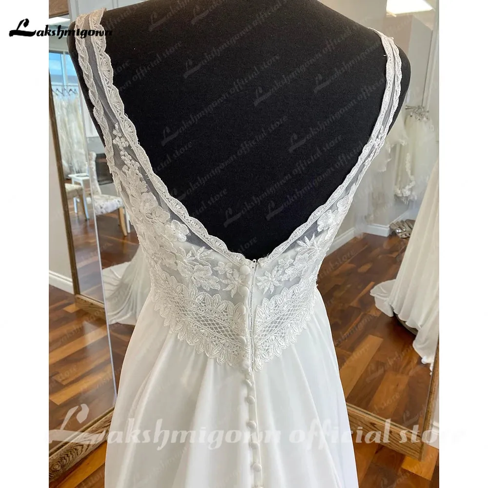 Lakshmigown Boho Chiffon Wedding Dress 2024 Summer Beach Vestidos V Neck A Line Bridal Gowns Open Back abito da sposa