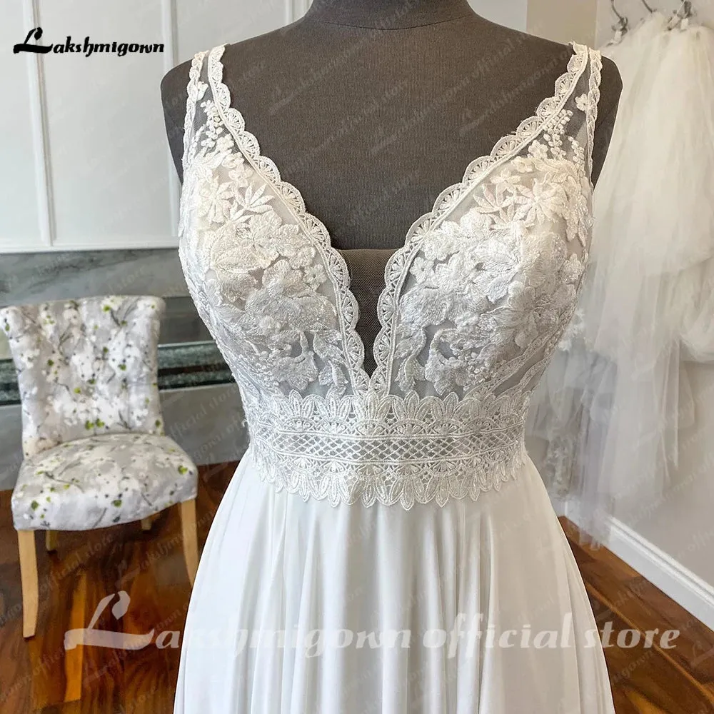 Lakshmigown Boho Chiffon Wedding Dress 2024 Summer Beach Vestidos V Neck A Line Bridal Gowns Open Back abito da sposa