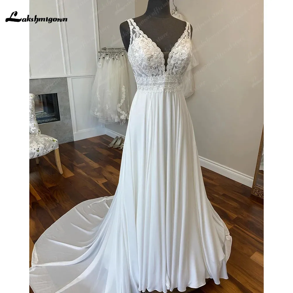 Lakshmigown Boho Chiffon Wedding Dress 2024 Summer Beach Vestidos V Neck A Line Bridal Gowns Open Back abito da sposa