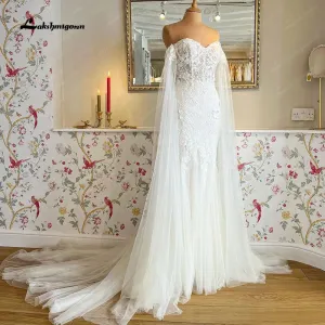 Lakshmigown Chic Mermaid Boho Wedding Dress 2024 for women Sweetheart Neck Long Off the Shoulder Lace Bridal Gown Vestido De Nov