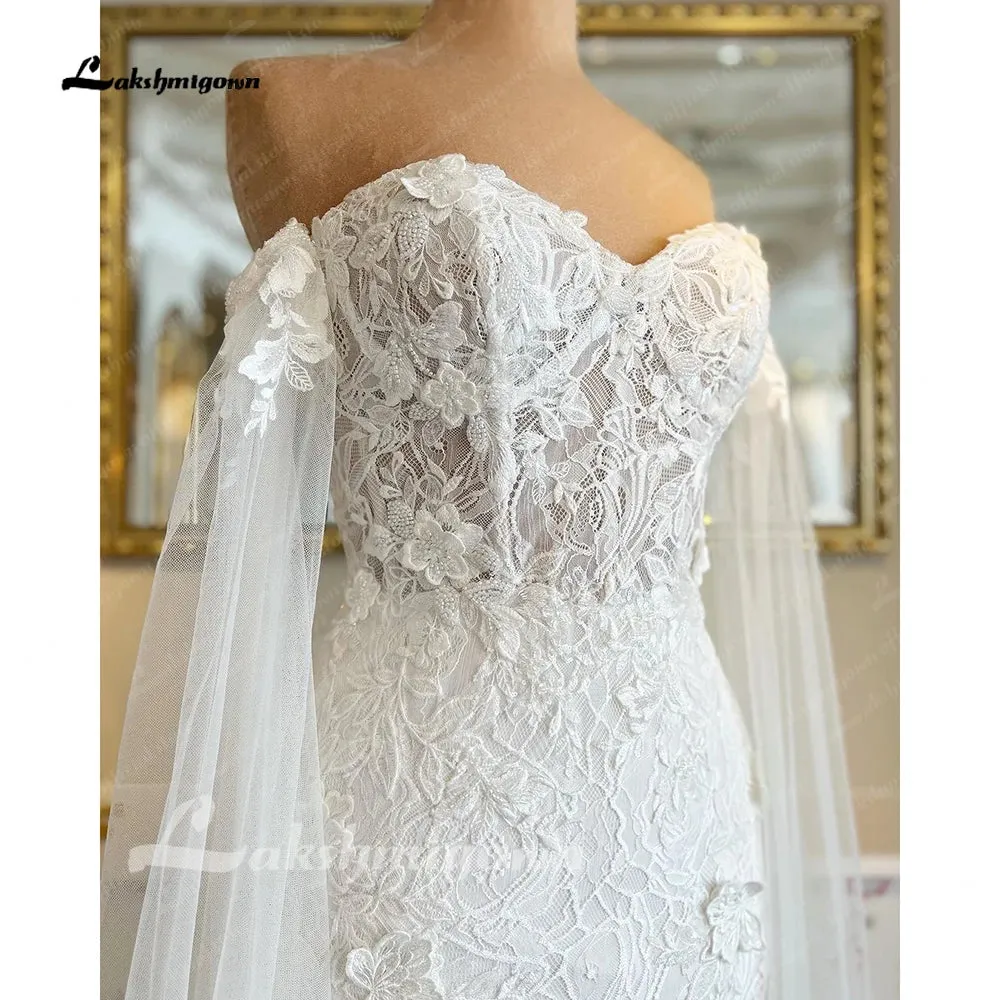 Lakshmigown Chic Mermaid Boho Wedding Dress 2024 for women Sweetheart Neck Long Off the Shoulder Lace Bridal Gown Vestido De Nov