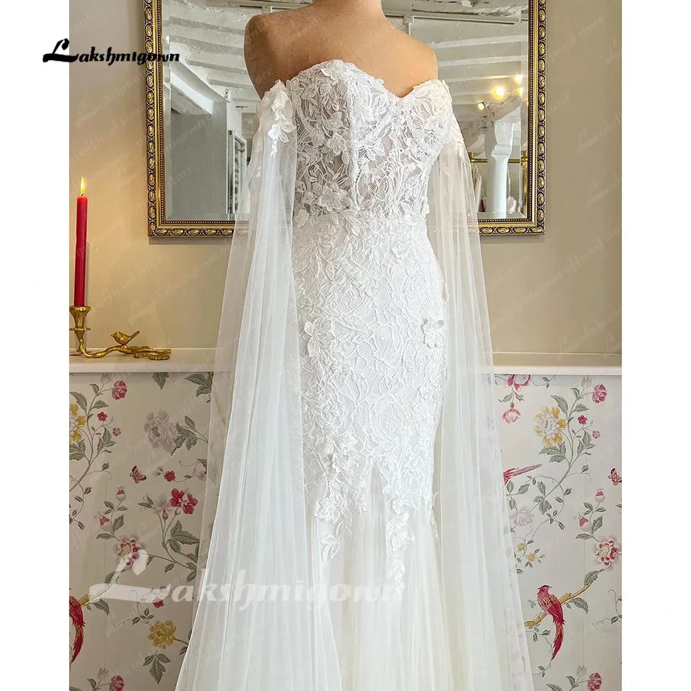 Lakshmigown Chic Mermaid Boho Wedding Dress 2024 for women Sweetheart Neck Long Off the Shoulder Lace Bridal Gown Vestido De Nov