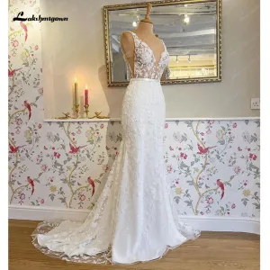 Lakshmigown Civil Bridal Boho Mermaid Wedding Gowns Crepe Satin Elegant Bridal Country Beach Wedding Dress