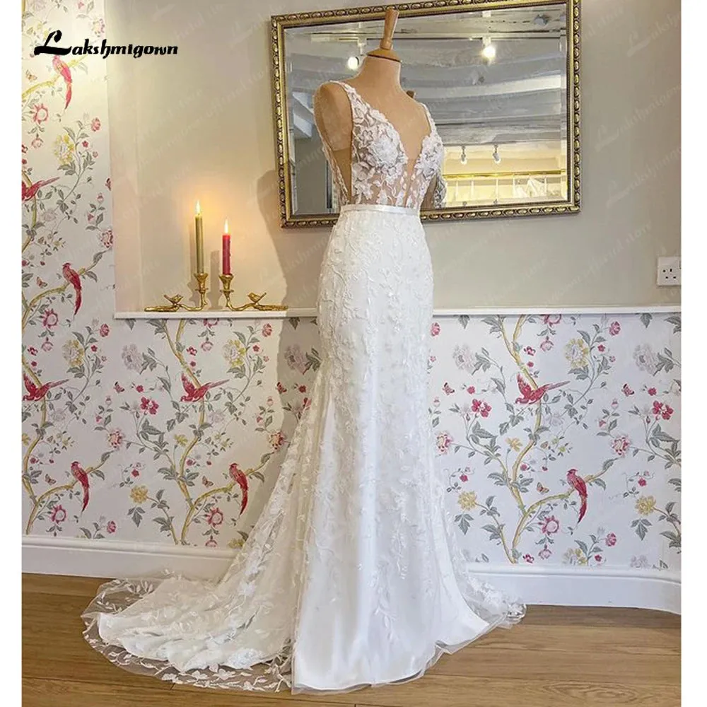 Lakshmigown Civil Bridal Boho Mermaid Wedding Gowns Crepe Satin Elegant Bridal Country Beach Wedding Dress