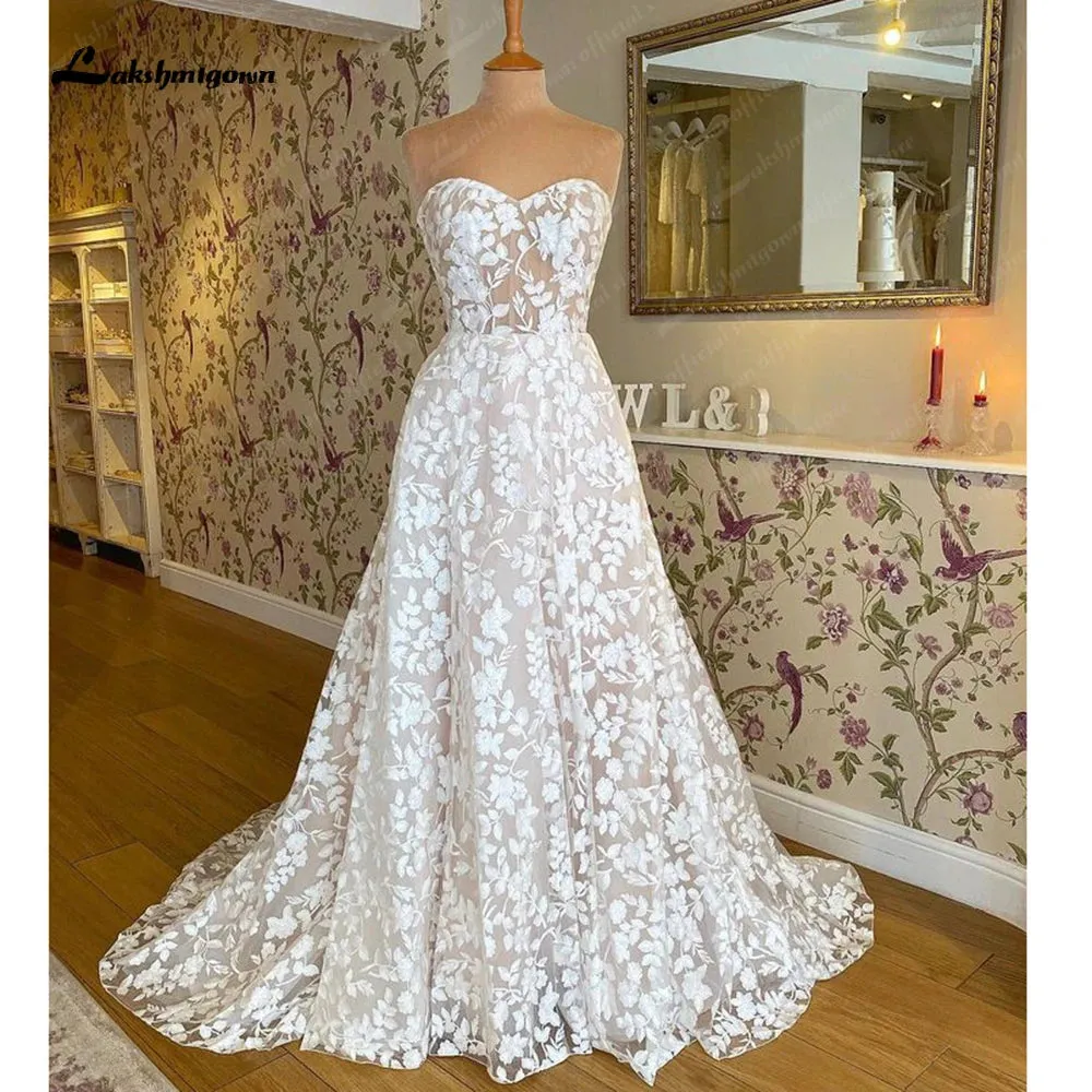 Lakshmigown Full Lace Floral Sweetheart Neckline Princess Beach Wedding Dress 2023 Robe Chic Bridal Gown Women Custom Made