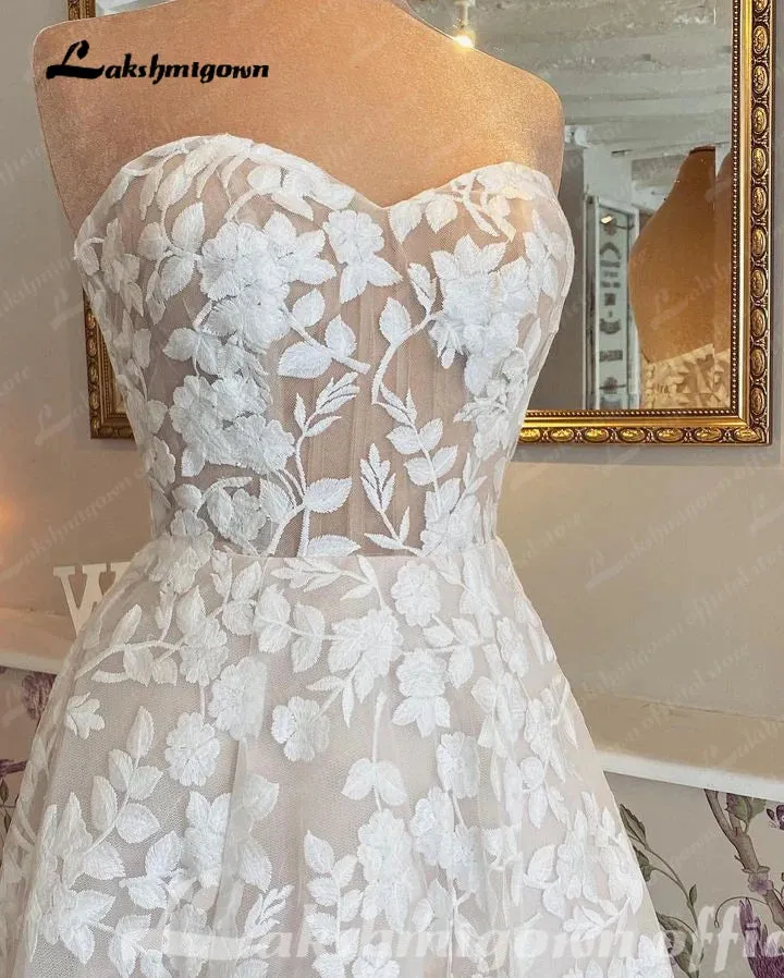 Lakshmigown Full Lace Floral Sweetheart Neckline Princess Beach Wedding Dress 2023 Robe Chic Bridal Gown Women Custom Made