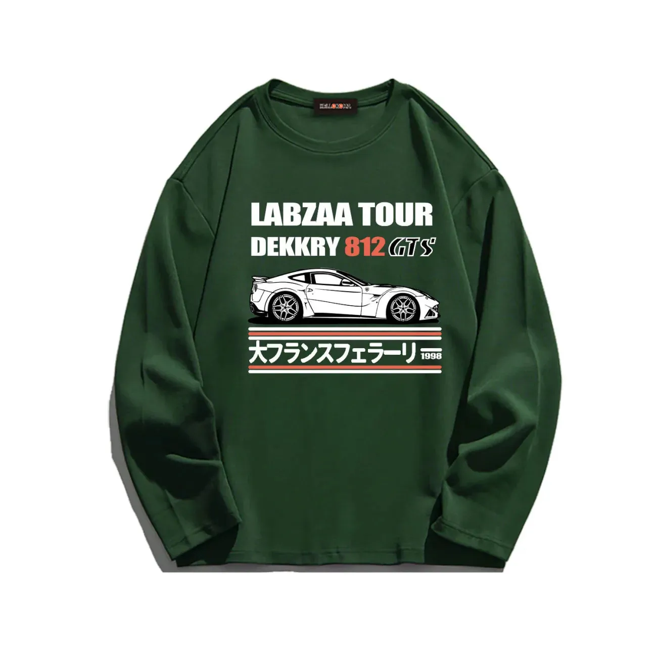 Letter Japanese Car Print Long Sleeve Shirt