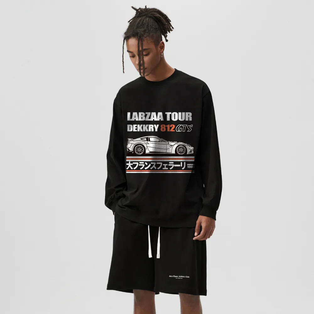 Letter Japanese Car Print Long Sleeve Shirt