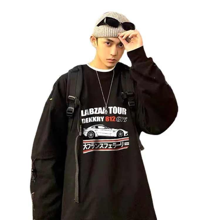 Letter Japanese Car Print Long Sleeve Shirt