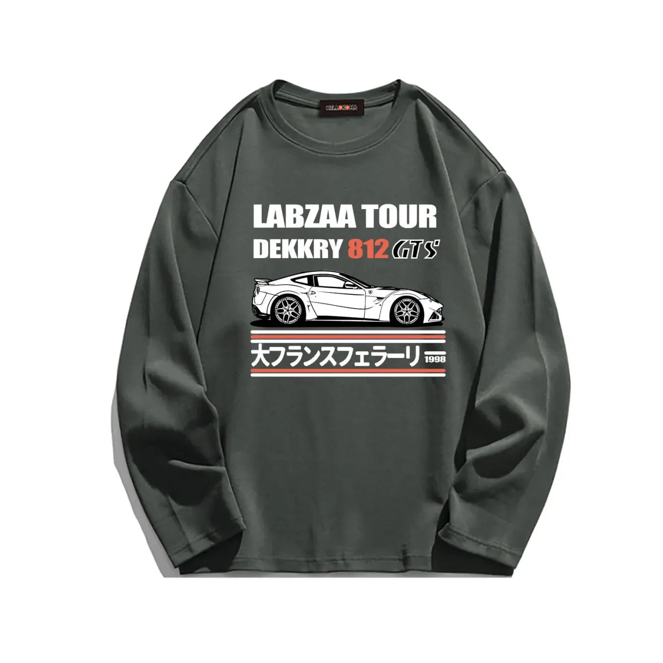 Letter Japanese Car Print Long Sleeve Shirt