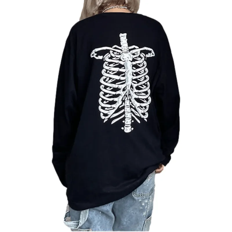 Letter Skeleton Graphic Long Sleeve Shirt