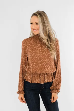Life Is Good Leopard Cinched Blouse- Brown