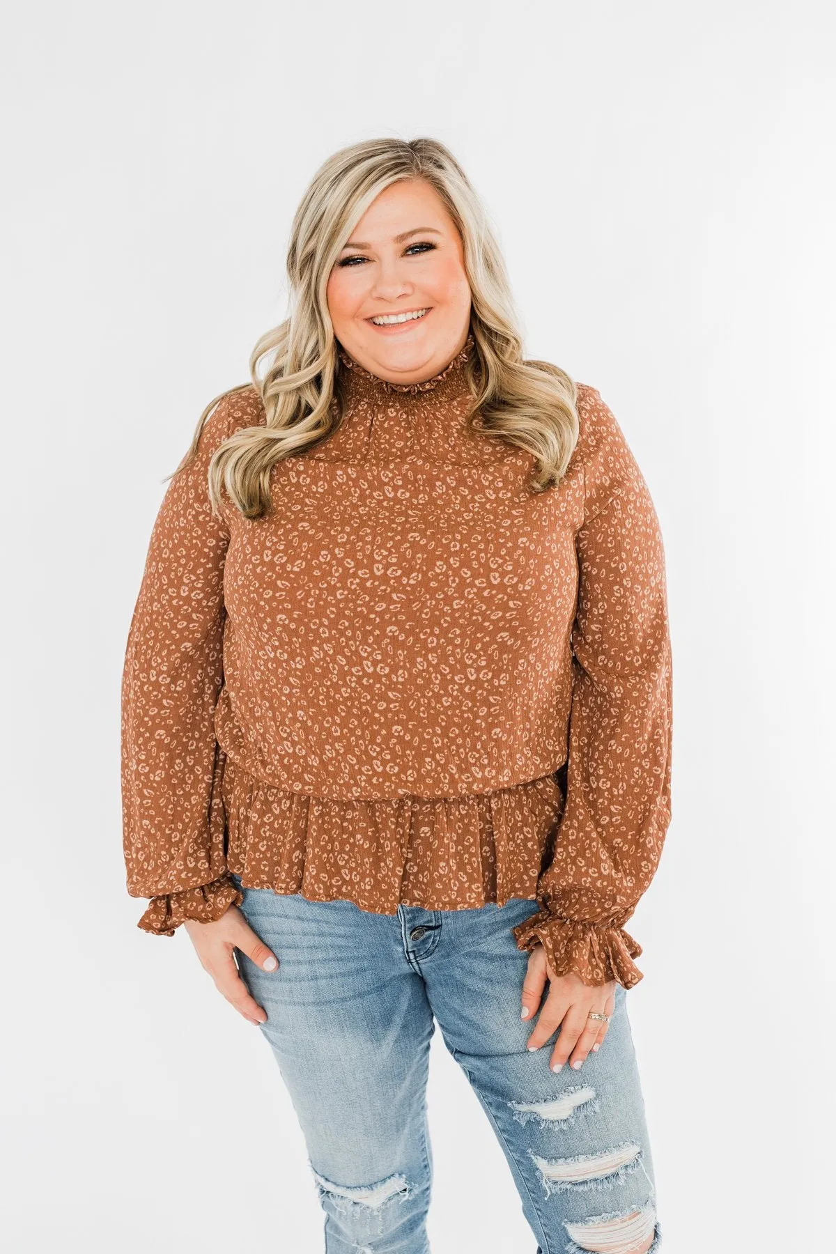 Life Is Good Leopard Cinched Blouse- Brown