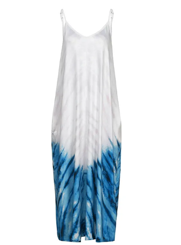 Long Dress Boho Style O Neck Pockets Loose Dress