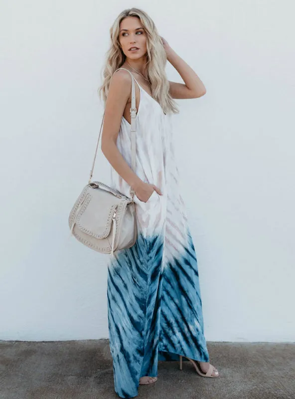 Long Dress Boho Style O Neck Pockets Loose Dress