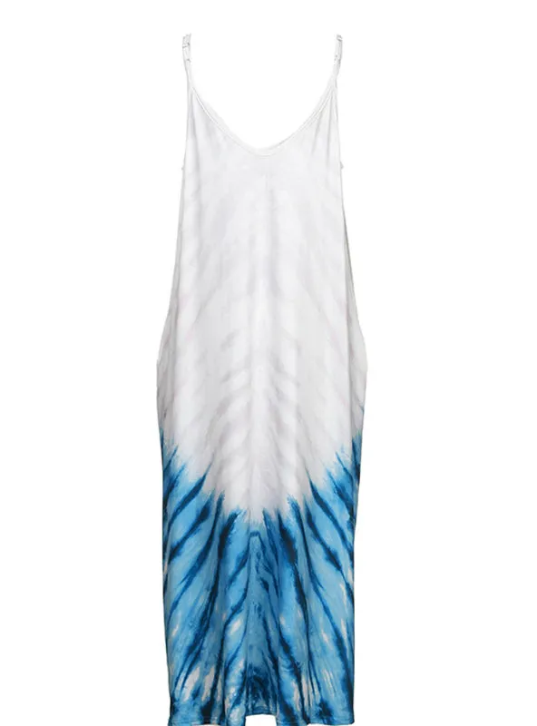 Long Dress Boho Style O Neck Pockets Loose Dress
