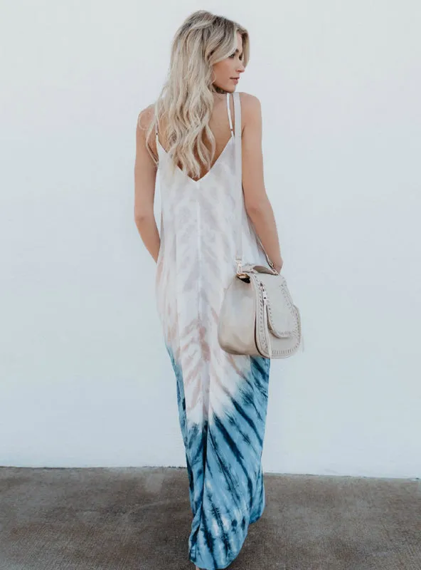 Long Dress Boho Style O Neck Pockets Loose Dress