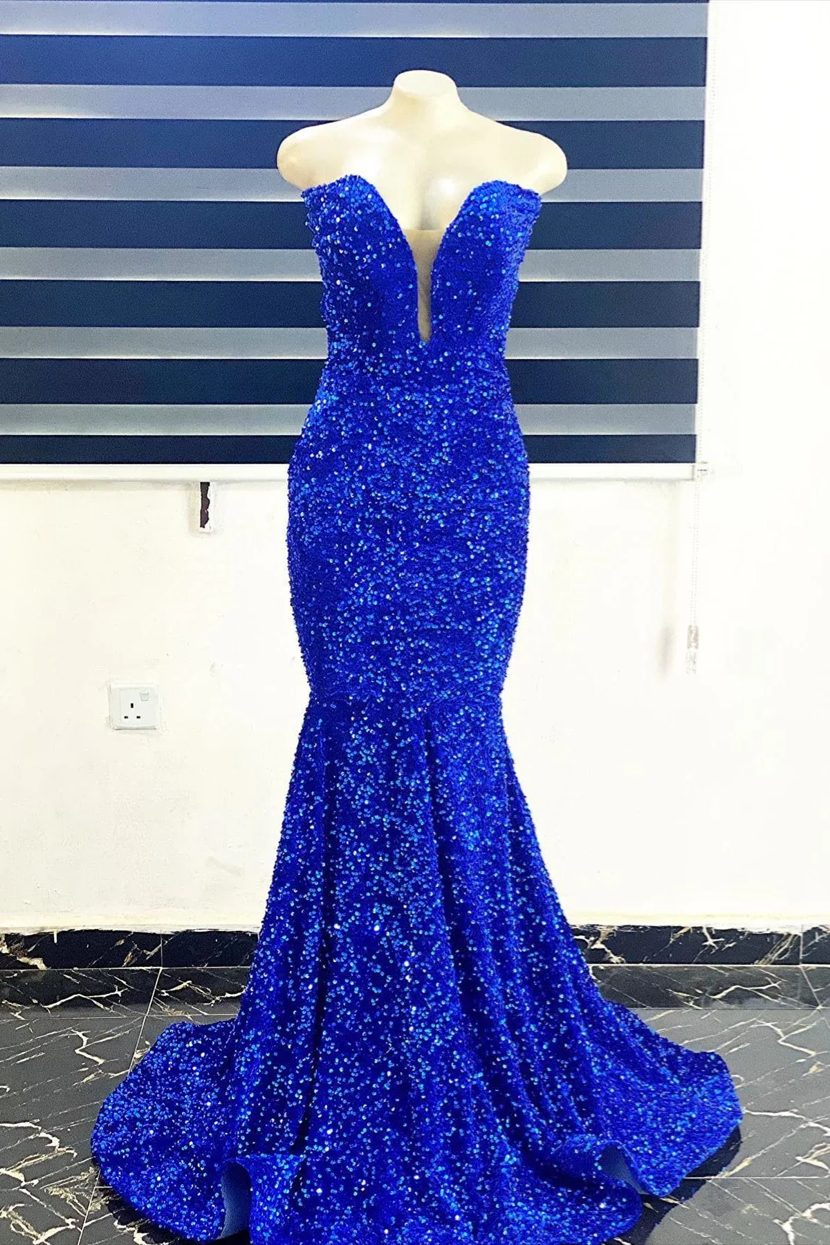 Long Strapless Sequin Formal Dress Royal Blue Mermaid