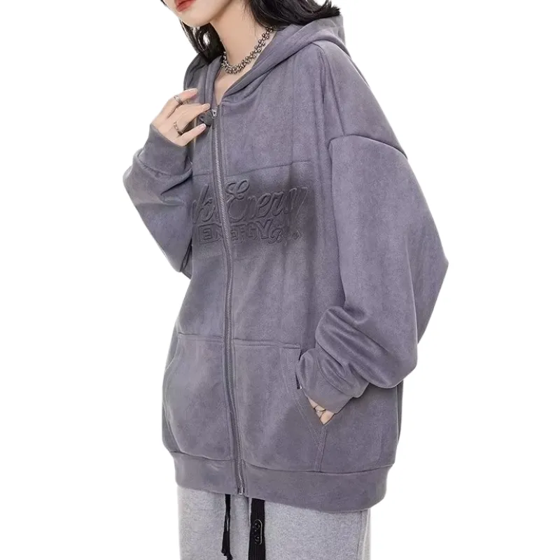 Loose Suede Alphabet Hoodie
