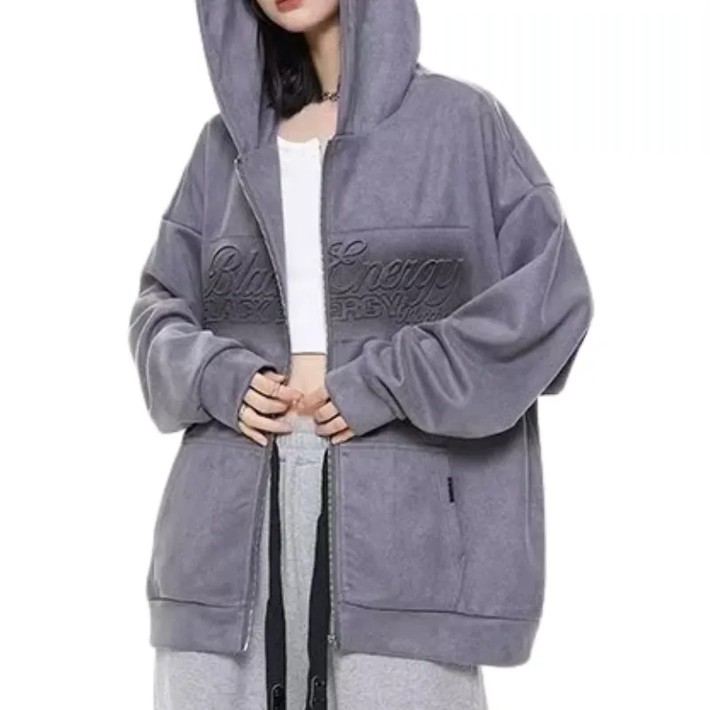 Loose Suede Alphabet Hoodie