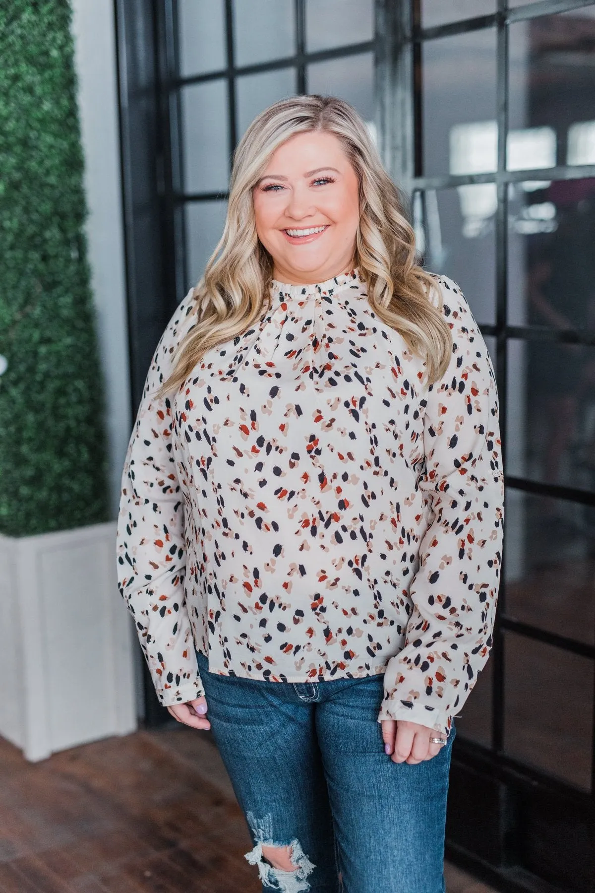 Love To Lean On Speckled Blouse- Vanilla
