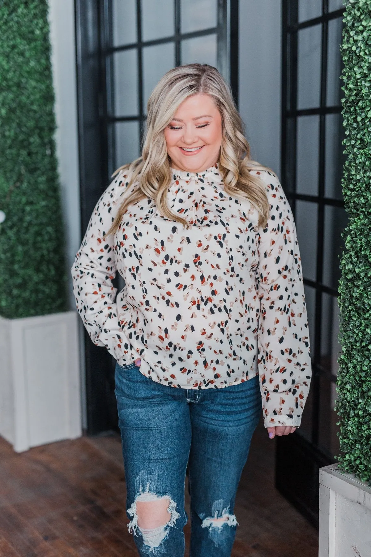 Love To Lean On Speckled Blouse- Vanilla