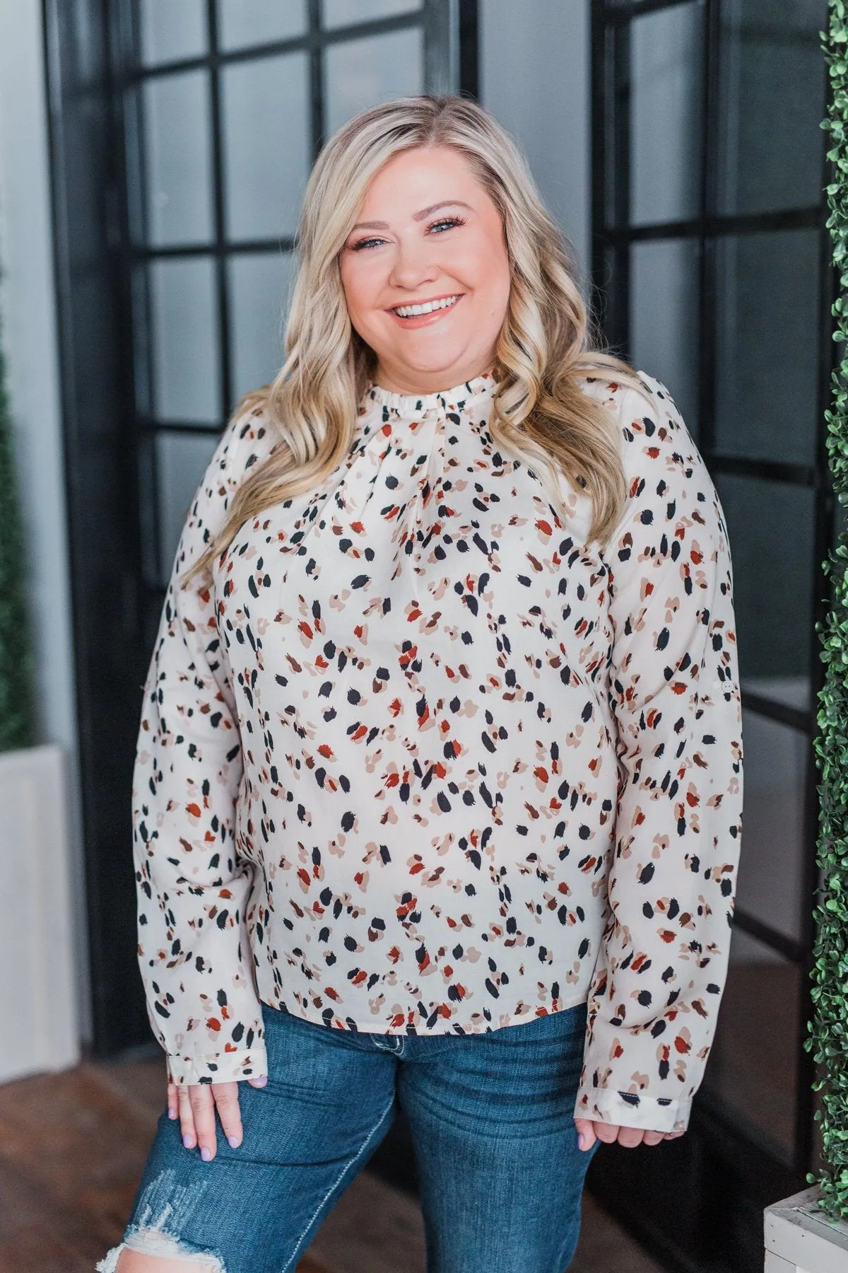 Love To Lean On Speckled Blouse- Vanilla