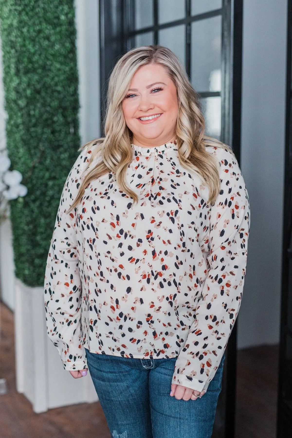 Love To Lean On Speckled Blouse- Vanilla