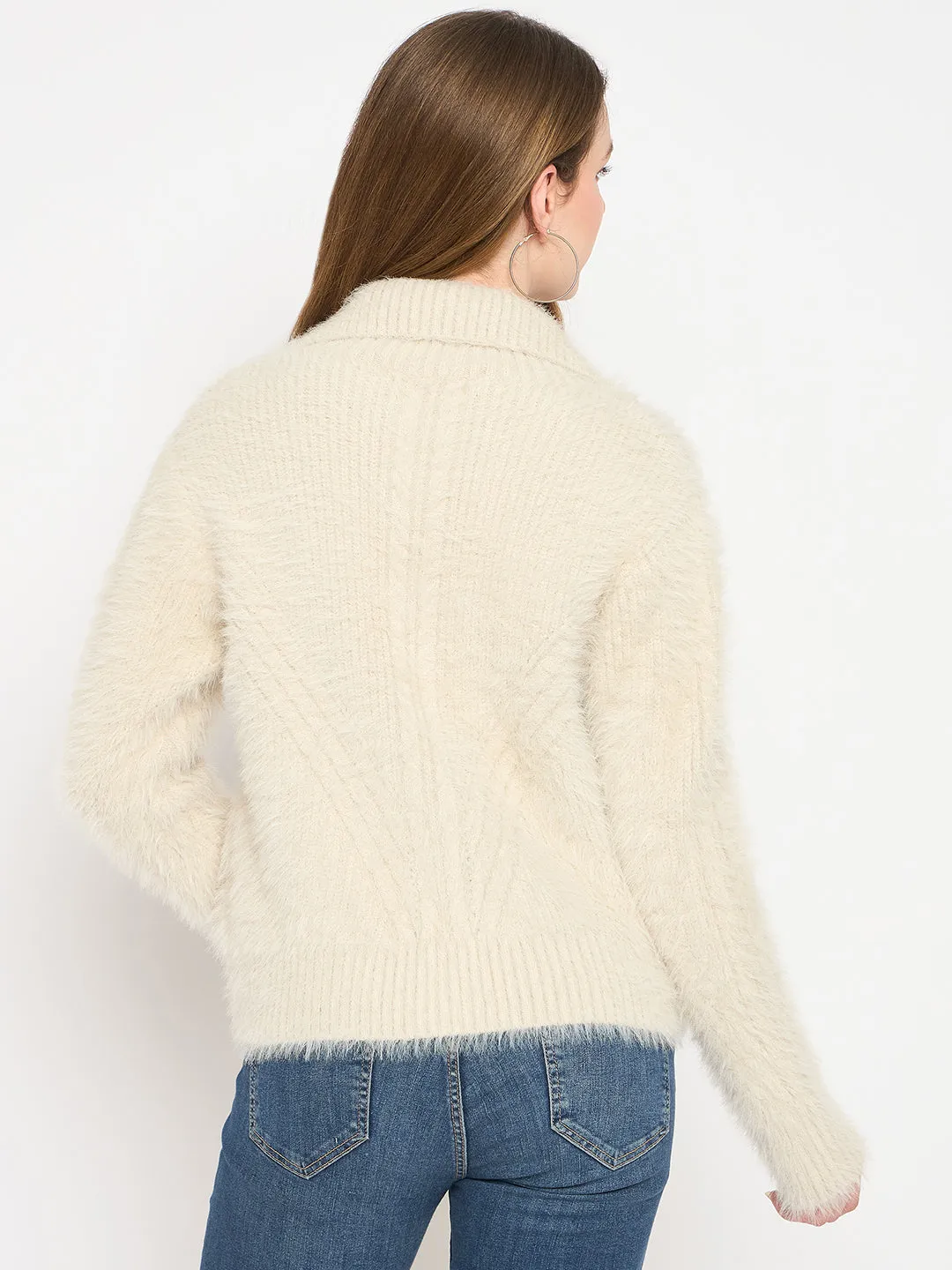 Madame Faux Fur Zip Collared Grey Sweater