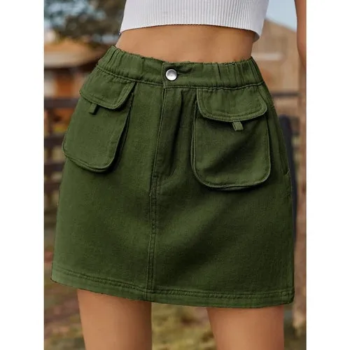 'Mariah' Elastic Waist Denim Skirt With Pockets