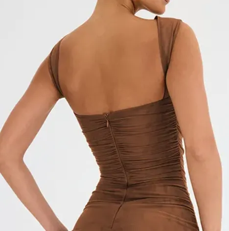 Marissa Sleeveless Ruched Sheer Overlay Bodycon Midi Dress