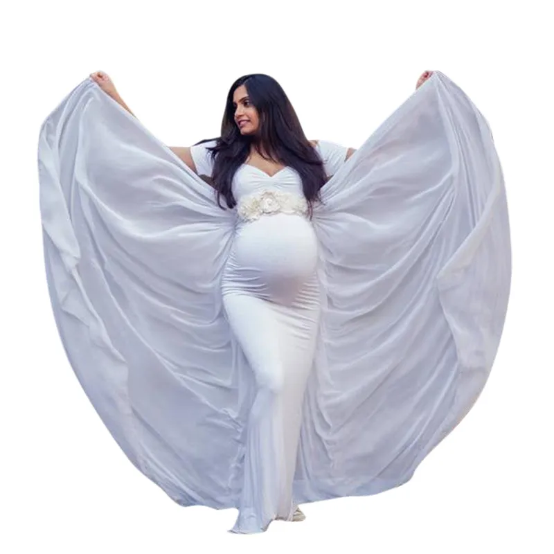 Maternity Long Dress with Chiffon Cloak Short Sleeve Sweet Heart