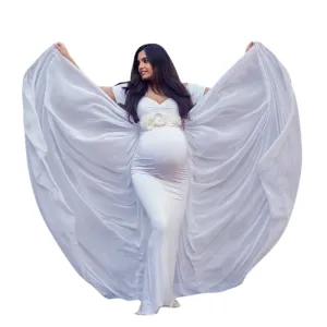 Maternity Long Dress with Chiffon Cloak Short Sleeve Sweet Heart