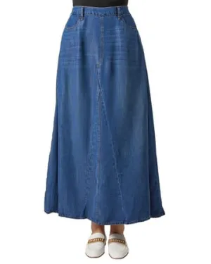 Memoi Ladies Denim Maxi Panel Skirt - Dark Wash CSK08979