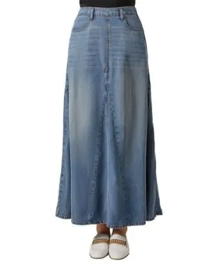 Memoi Ladies Denim Maxi Panel Skirt - Medium Wash CSK08979