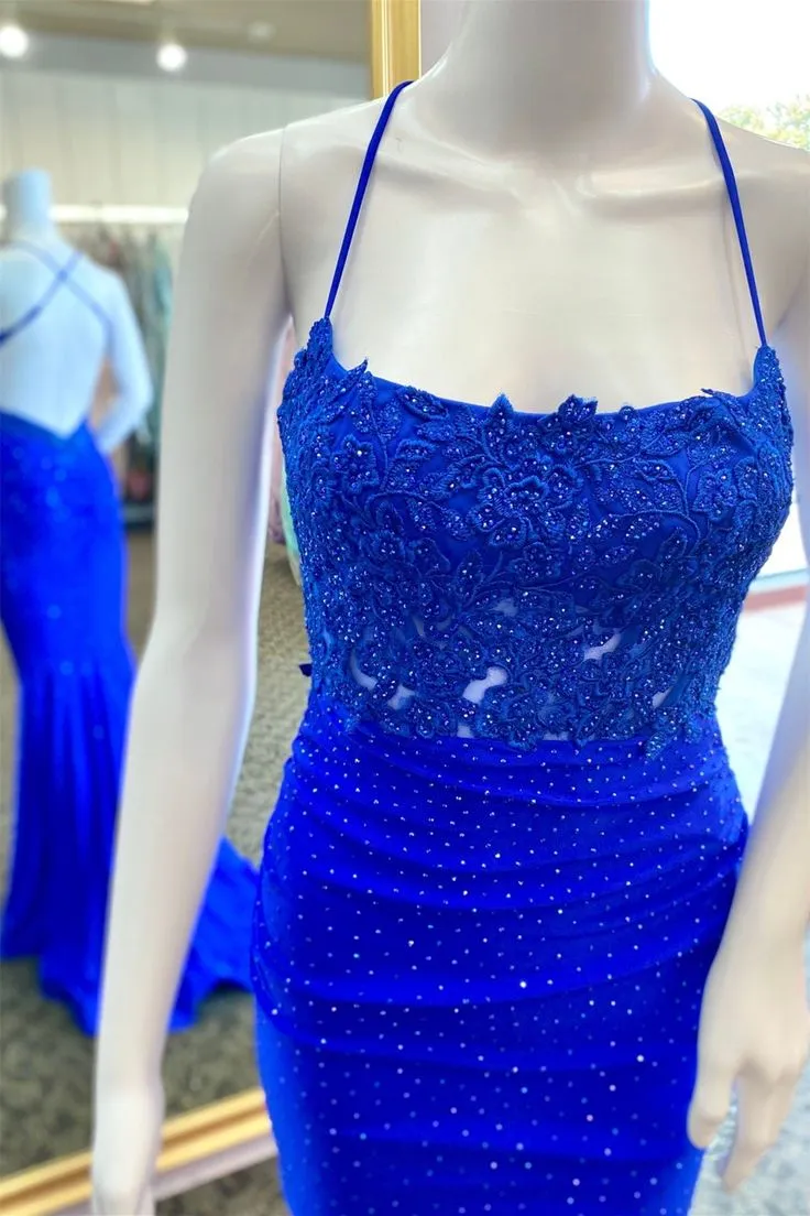 Mermaid Long Prom Dresses Hunter Green Straps Formal Dress Beaded