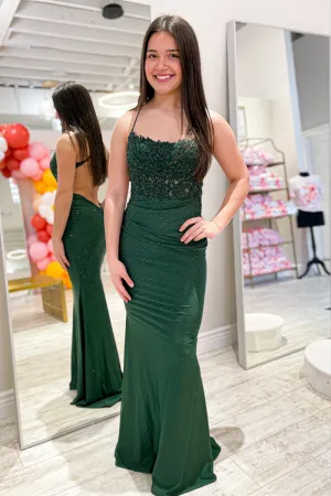 Mermaid Long Prom Dresses Hunter Green Straps Formal Dress Beaded