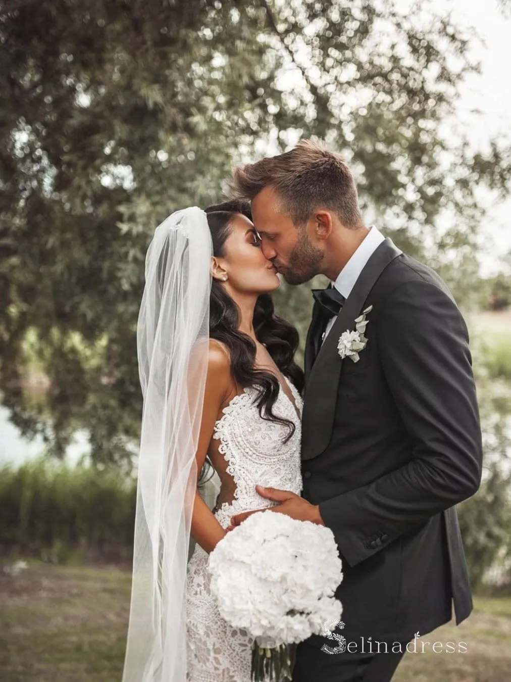 Mermaid See Through Boho Lace Wedding Dresses Cheap Bridal Gowns MHL145