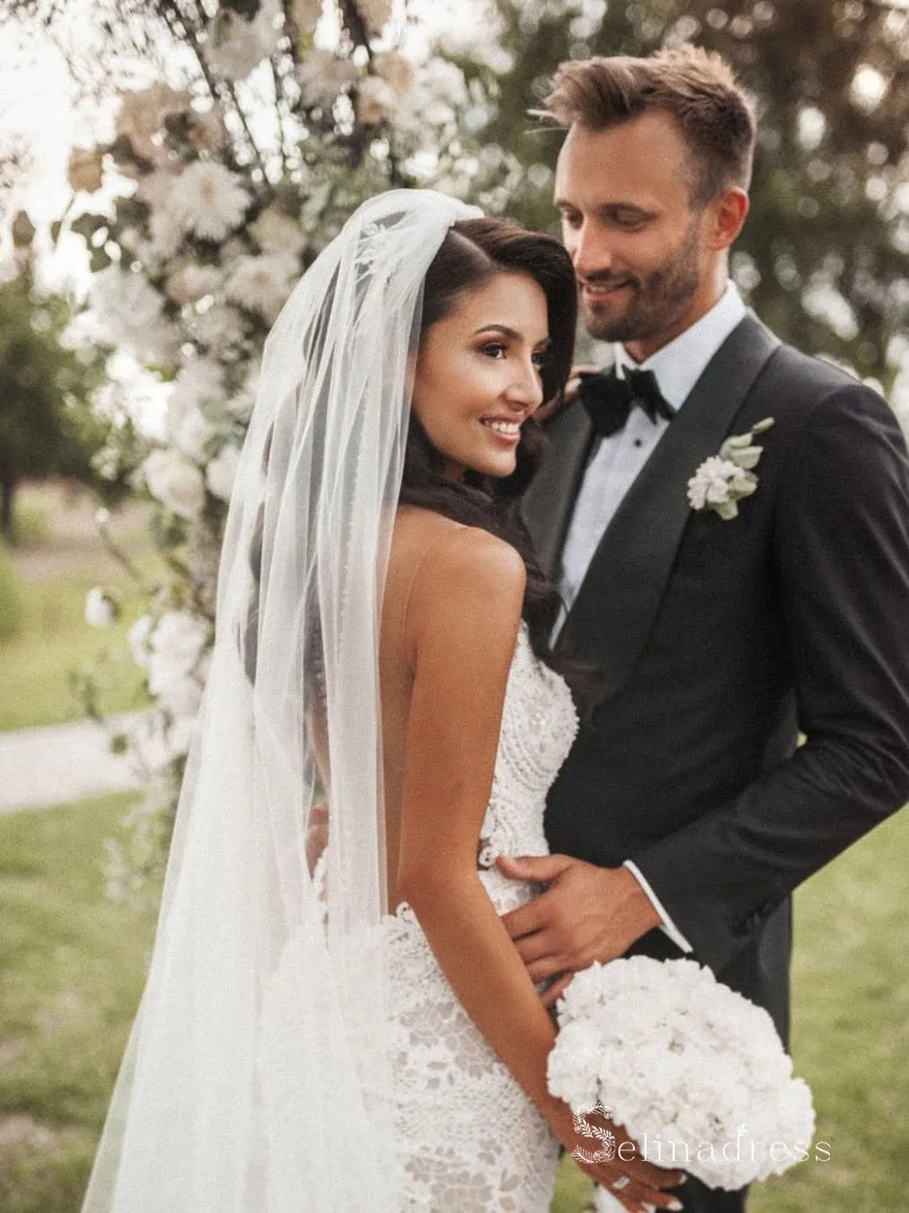 Mermaid See Through Boho Lace Wedding Dresses Cheap Bridal Gowns MHL145