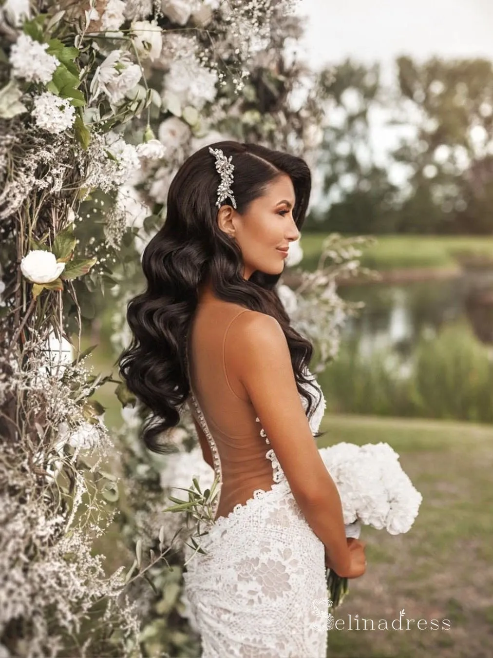 Mermaid See Through Boho Lace Wedding Dresses Cheap Bridal Gowns MHL145