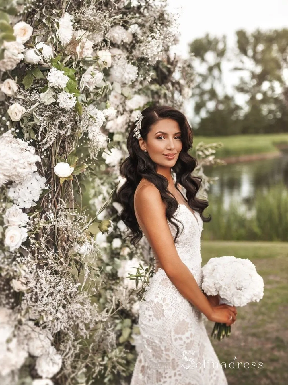 Mermaid See Through Boho Lace Wedding Dresses Cheap Bridal Gowns MHL145