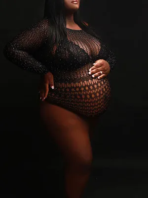 Momnfancy Black Knitting Sheer Cut Out Photoshoot Short Jumpsuit Maternity Bodysuit