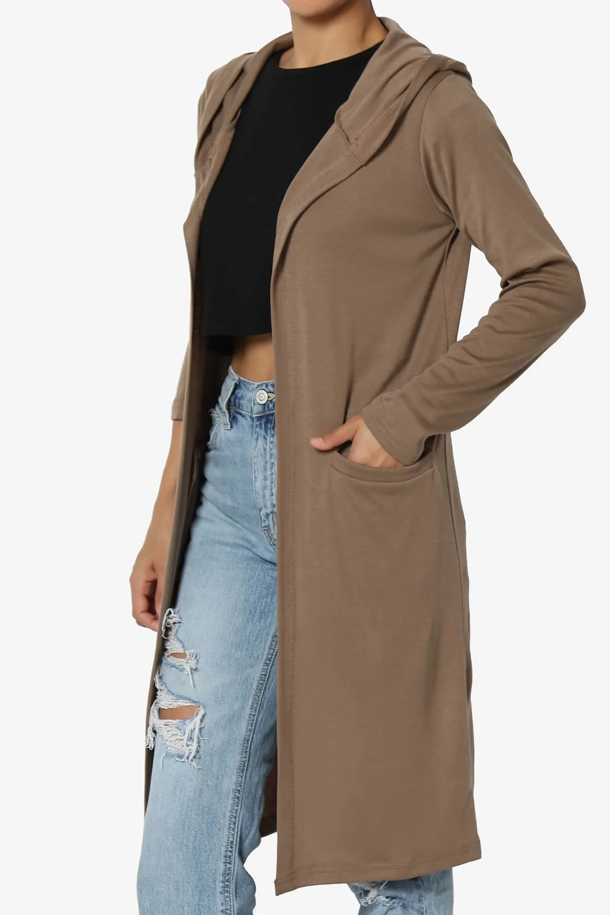 Nataly Open Front Hooded Long Cardigan