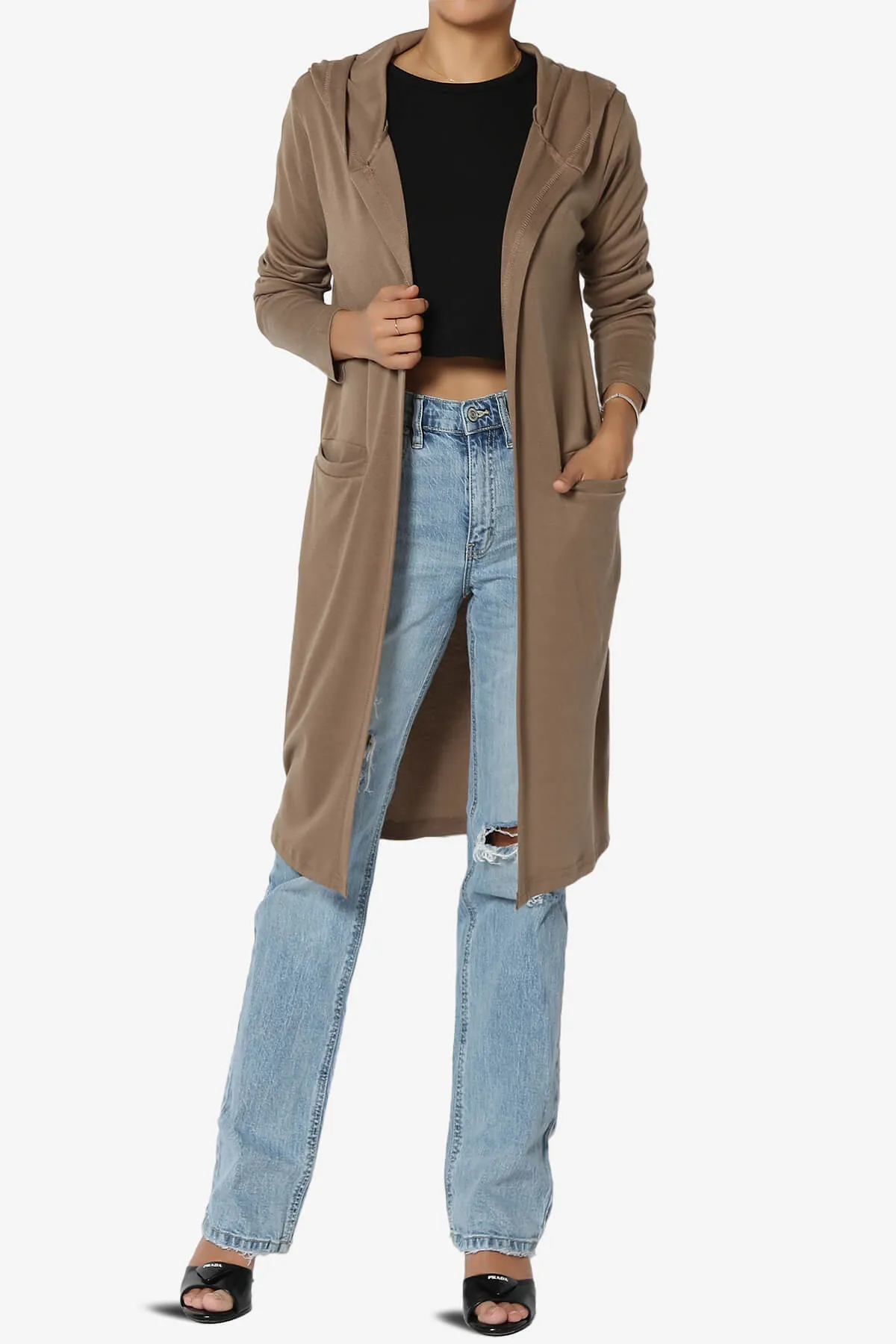 Nataly Open Front Hooded Long Cardigan