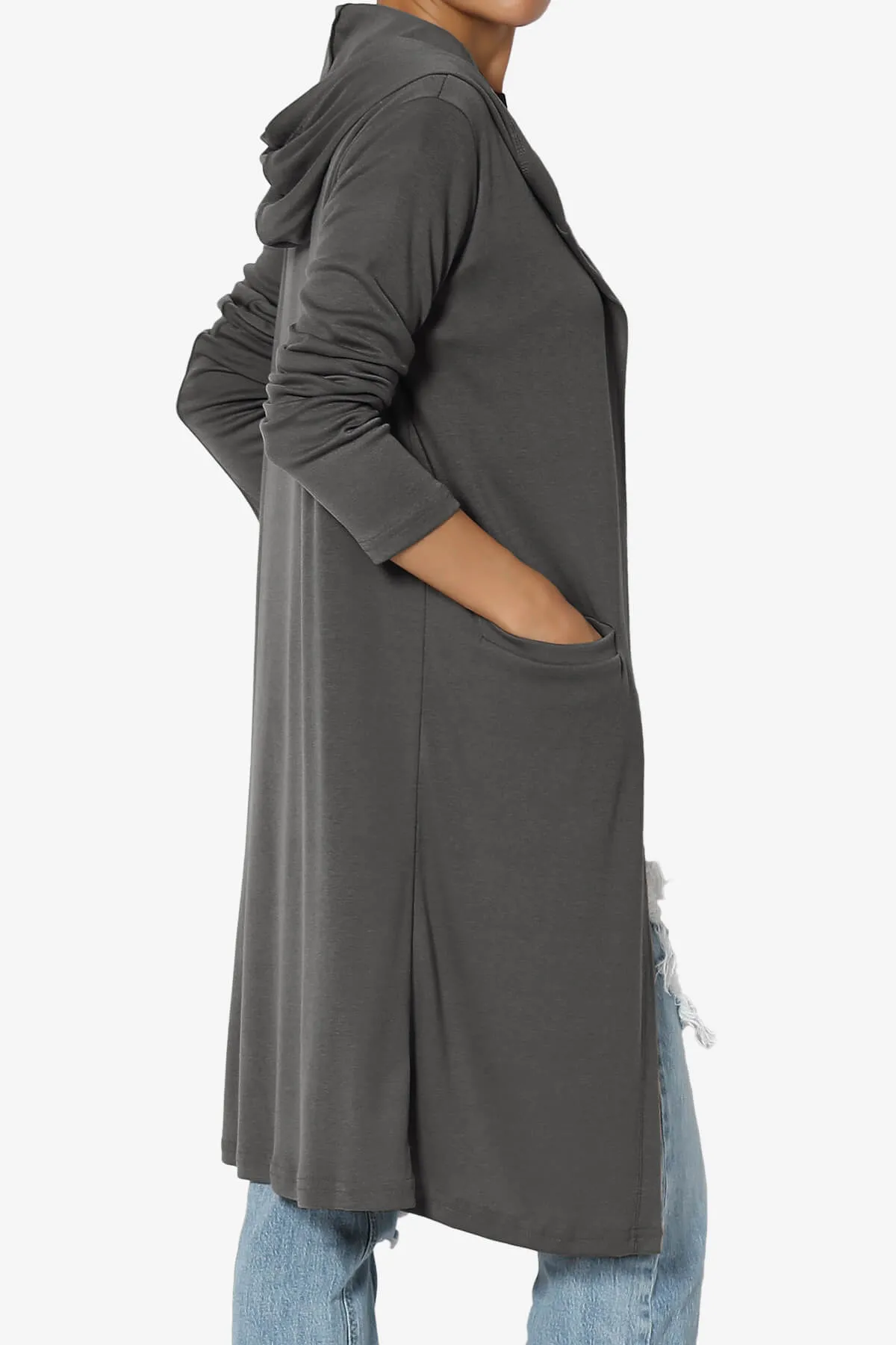 Nataly Open Front Hooded Long Cardigan