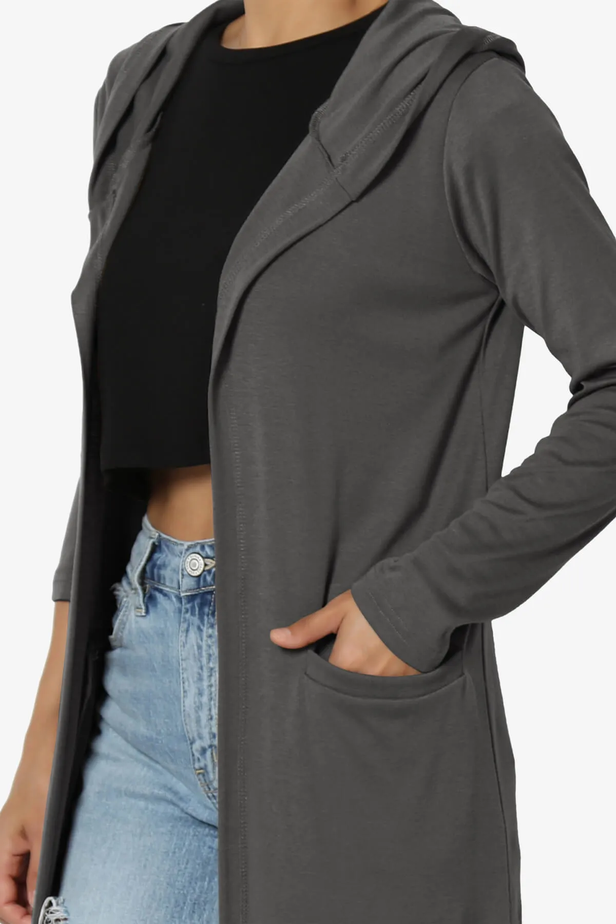 Nataly Open Front Hooded Long Cardigan